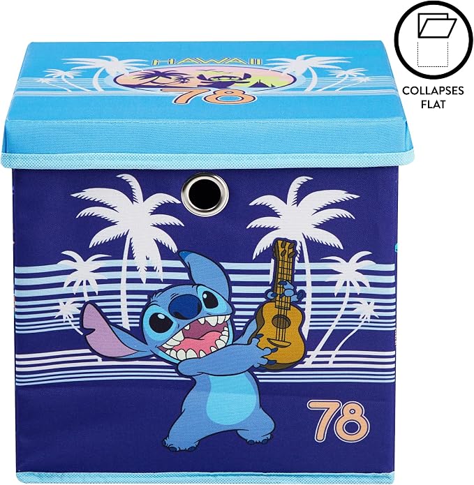 Lilo & Stitch Collapsible Storage Cube with Removable Lid,10"x10"x10" Fabric Organizer Bin for Kids’ Toys, Clothes & Accessories, Bedroom or Playroom Storage Box