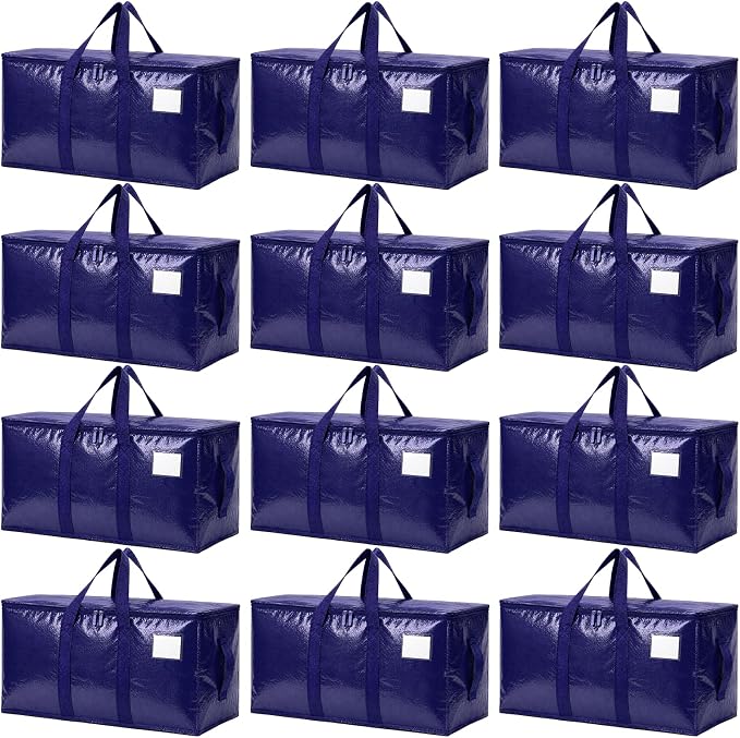 Songrey Heavy Duty Moving Bags, 12 Pack Large Storage Bags with Zipper & Handles, Waterproof Totes Bags for Clothes Packing, Moving, College Supplies, Home Organization