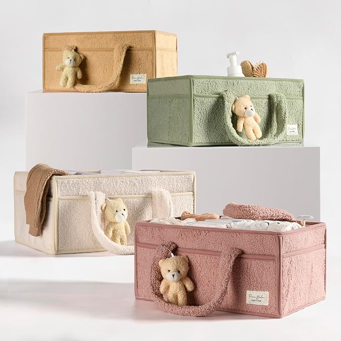 PeraBella Baby Diaper Caddy Organizer with Handle, Boy & Girl Shower Gift Basket, Portable Diaper Storage Basket Bin for Wipes, Newborn Baby Essentials Registry Search Must Haves, Car Caddy Organizer