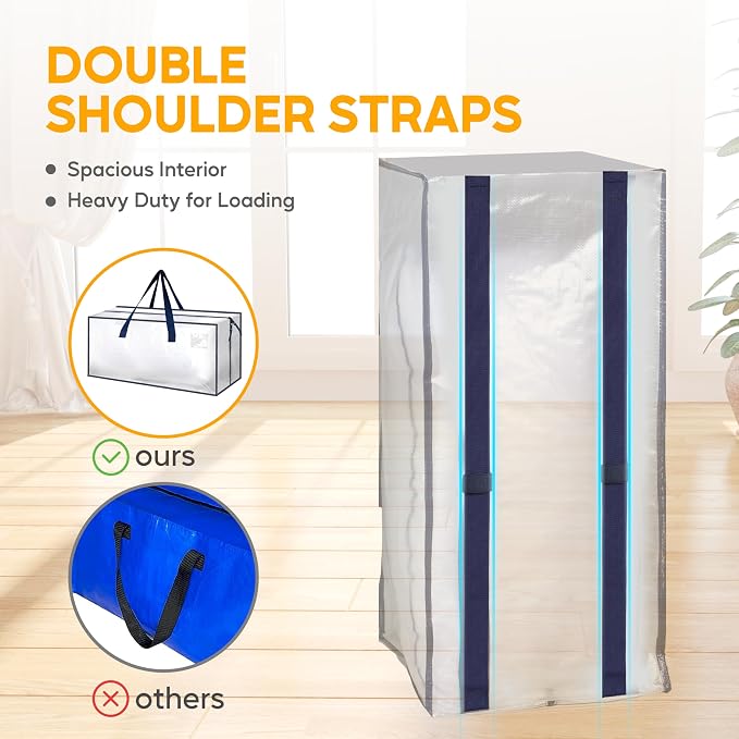 HealSmart 10 Pack Extra Large Moving Bags with Zippers & Carrying Handles, Heavy-Duty Storage Tote Moving Boxes for Dorm Room Essentials Storage Bags, Clear