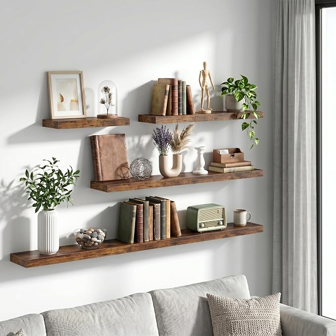 Vivelove 30 Inch Floating Shelves Wall Mounted for Display, 6.5 Deep Duty Shelves with Invisible Brackets for Living Room,Bedroom,Kitchen, Bathroom Storage & Decor,30" Wx6.5 Dx1.4 H - Rustic Brown