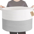 MEGASKET XXXL Large Cotton Rope Storage Bin, 22" X 14" Basket for Blankets Living Room, Woven Baby Kids Toy Storage Bin Box, Giant Throw Pillow Organizer Holder, Large Wicker Basket for Shoes, Gray