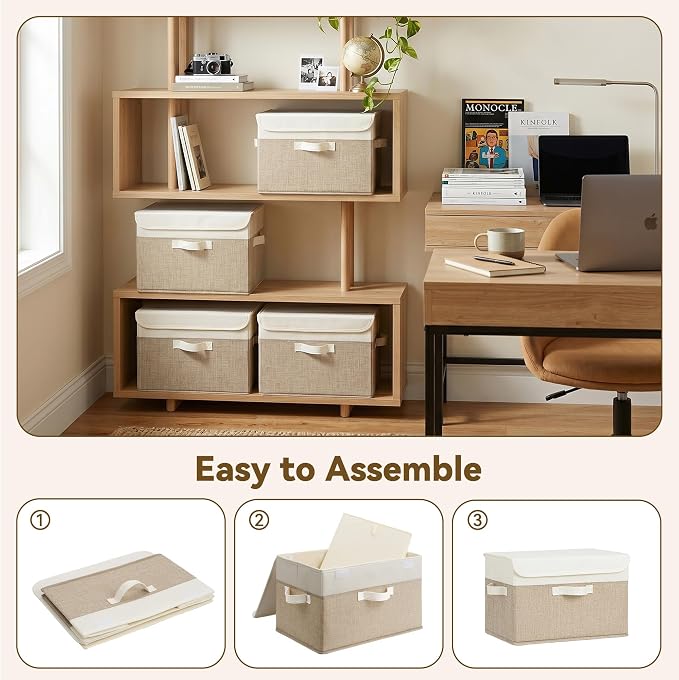 GRANNY SAYS Storage Bins with Lids, Decorative Storage Boxes, Clothes Stoarge Bins, Shelf Baskets, Closet Storage Bins for Clothing, Collapsible Storage and Organization, 4-Pack
