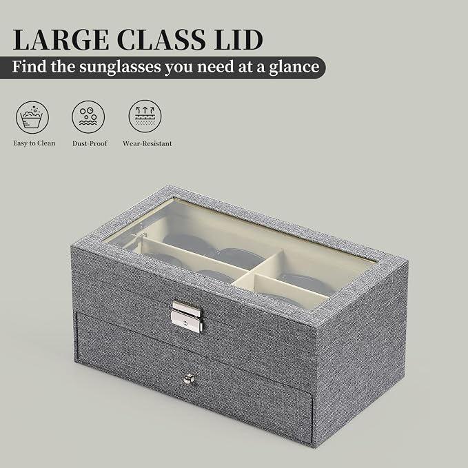 AUTOARK Linen Eyeglasses Storage Case Organizer,12 Piece,Grey,AW-096 | Sunglass Display, Drawer Lockable