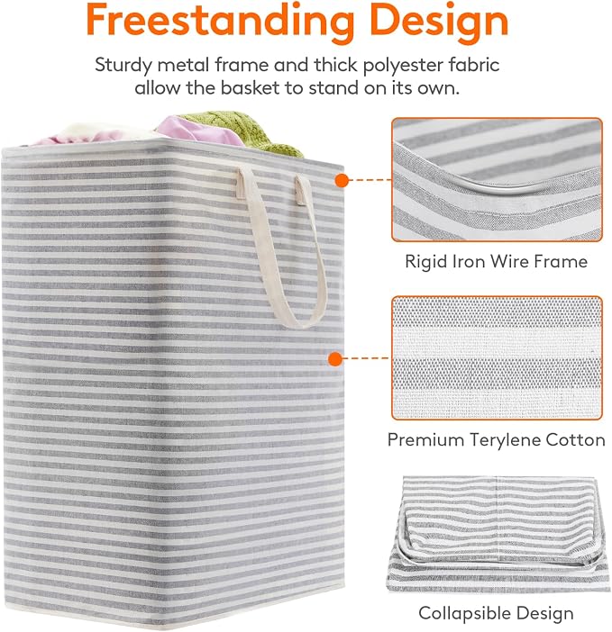 Lifewit 2 Pack Laundry Basket 125L Each, Collapsible Clothes Hamper with Reinforced Handles, Freestanding Waterproof Design for Bedroom and Laundry Room, Grey 250L Total