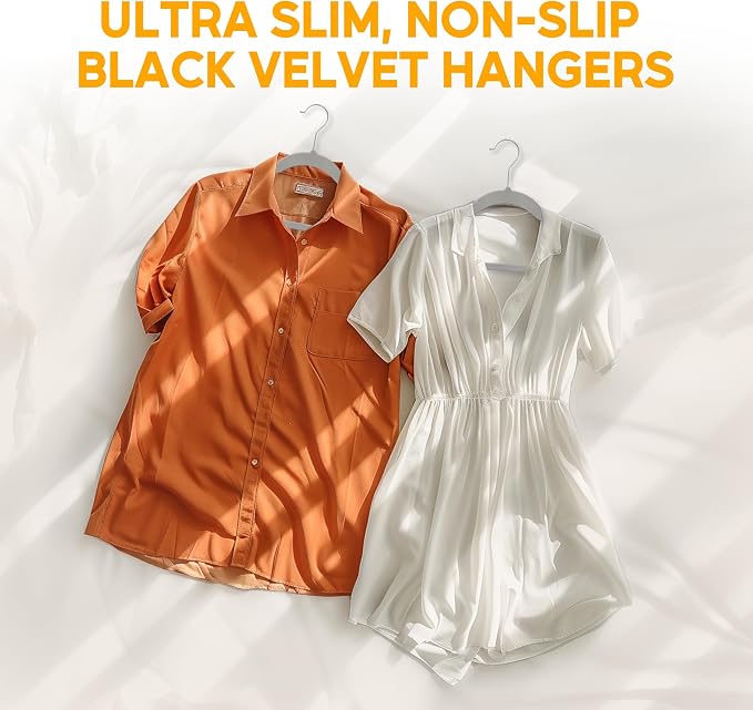 HealSmart Velvet Hangers 70 Pack, Space Saving Clothes Hangers for Closet, Non-Slip Heavy Duty Coat Hangers for Pants, Shirt, Sweater, Suit & Dress Clothing with 360° Swivel Hook, Grey