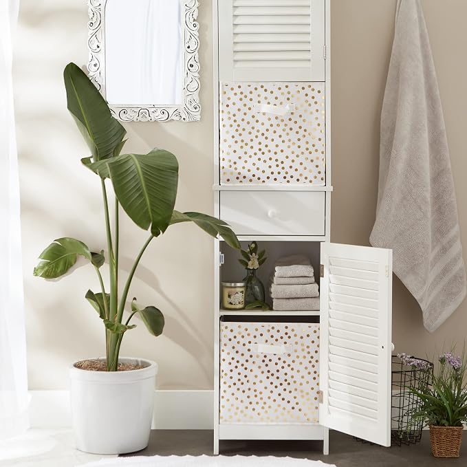 DII Non Woven Polyester Storage Bin, Polka Dot, White & Gold, Large Set of 2