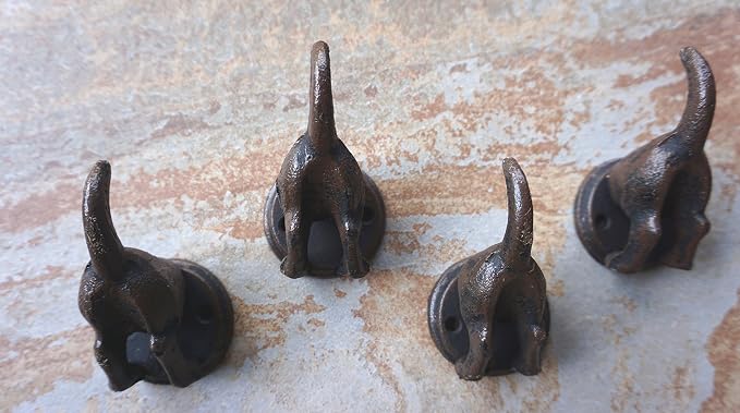 Lulu Decor, 100% Cast Iron Dog Tail Heavy Duty Hooks, Key Holder, Coat Decorative Hooks for Dog Lovers - Wall Mount Leash Holder for Wall Storage - Stylish (4 pcs)