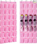 KEEPJOY 28 Pocket Over The Door Shoe Organizer, 2Pack Hanging Shoe Organizer for Door, Hanging Door Shoe Holder Rack with Mesh Pockets Large Size 65 x 23 inch (Pink-2Pack)