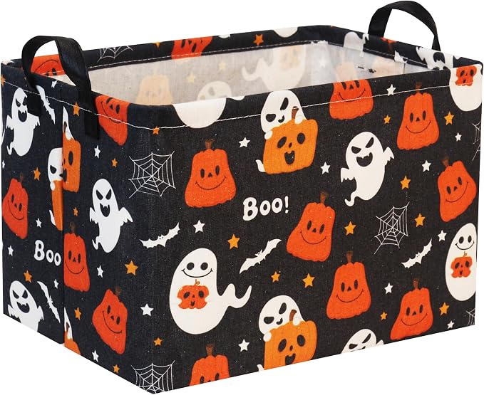 Halloween Basket Cute Baskets for Kids Pumpkin Basket Rectangular Storage Bin Organizer Box Room Decor(Black Pumpkin Ghost)
