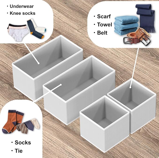 Simple Houseware Underwear Drawer Organizer, Set of 4, Gray | for Sock/Bra/Undergarment/Panty/Onesie, Collapsible