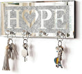 SHYFOY Crystal Clear Hooks Key Holder Key Hanger, Sparkly Mirrored Home Letters Plaque Sign for Decor, Silver Mirror Decoration Wall Art for Entryway Hallway Living Room, Hope Letter