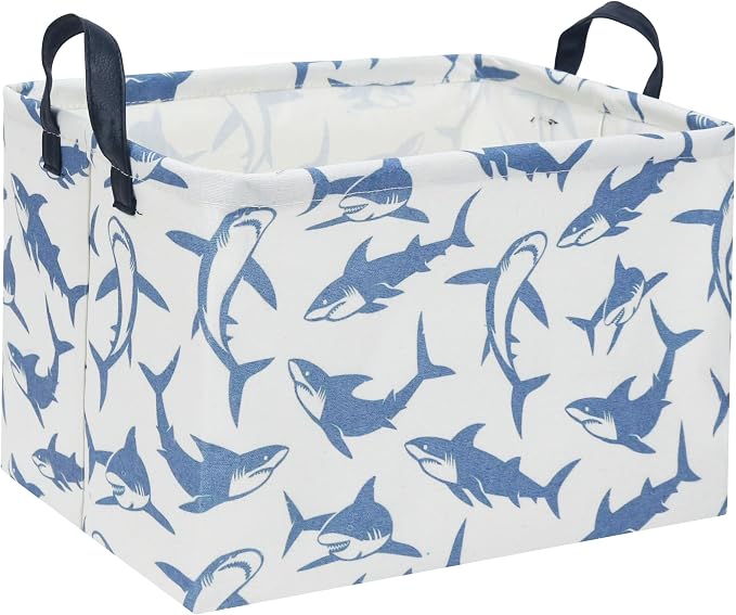 Rectangular Shark Basket Kids Baby Storage Basket Cute Kids Toy Storage Bin Organizer Shelf Book Shark Room Decor(Blue Shark)