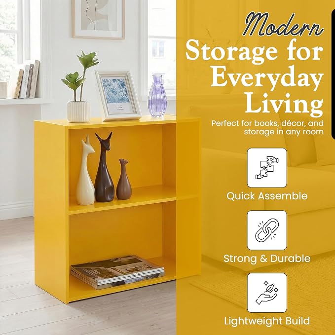 KB Designs - Tony 2-Tier Modern Bookcase with Open Storage Shelves for Kids’ Rooms, Playrooms, or Home Offices – Compact Colorful Bookshelf Organizer