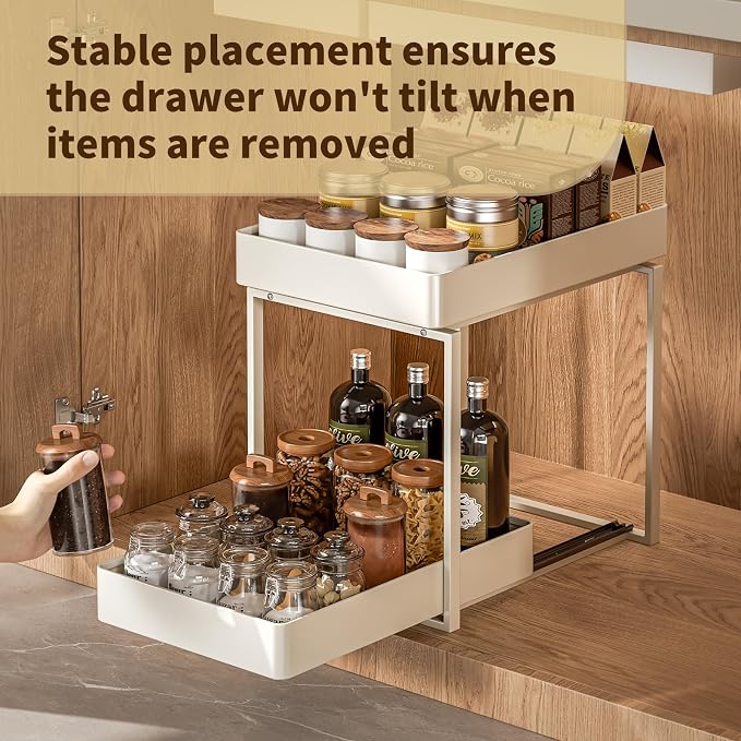 2 Tier Pull Out Cabinet Organizer with Sliding Basket Bathroom Cabinet Organizer, Bathroom Kitchen Multi-Purpose Under Sink Organizer and Storage Cabinet in Metal 1 pack