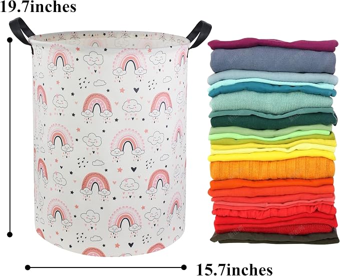 Rainbow Laundry Baskets,Girls Laundry Hamper, Toy Storage Basket Organizer Bins for Room Decor,Gift Basket for Bedroom, Clothes, Nursery,Kids (Rainbow)