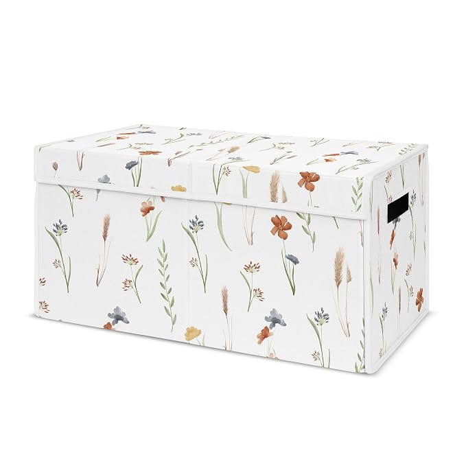 Sweet Jojo Designs Boho Floral Garden Flower Girl Collapsible Toy Storage Box Chest Organizer with Lid Baby Nursery Kid Children Room Watercolor Bohemian Farmhouse Wildflower Vintage Shabby Chic Green