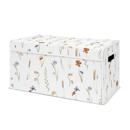 Sweet Jojo Designs Boho Floral Garden Flower Girl Collapsible Toy Storage Box Chest Organizer with Lid Baby Nursery Kid Children Room Watercolor Bohemian Farmhouse Wildflower Vintage Shabby Chic Green