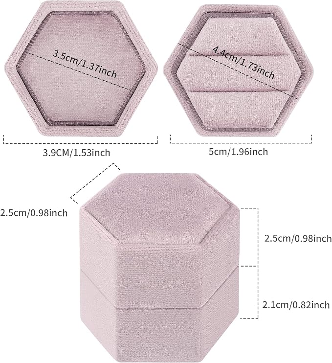 DesignSter Hexagon Velvet Ring Box - Premium Gorgeous Vintage Double Ring Display Holder with Detachable Lid for Proposal, Engagement, Wedding, Ceremony(Vintage purple)