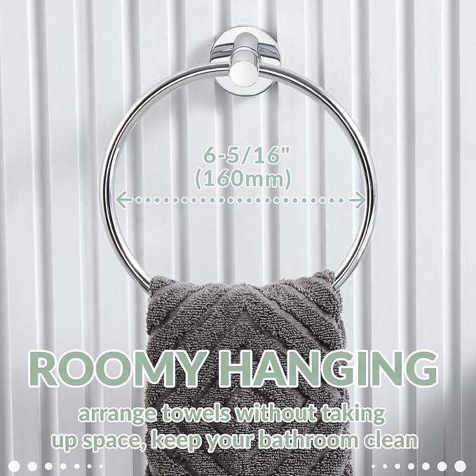 APLusee Hand Towel Ring for Bathroom Wall, Heavy Duty Stainless Steel Chrome Towel Holder, Wall Mounted