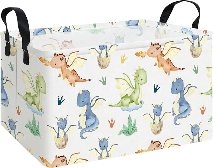 Rectangular Collapsible Parent Child Dragon Storage Basket Organizer | Storage Bin Foldable Canvas with Handles for Organizing Home Kitchen Children Toys Office Closet Shelf Baskets