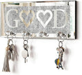 SHYFOY Crystal Clear Hooks Key Holder Key Hanger, Sparkly Mirrored Home Letters Plaque Sign for Decor, Silver Mirror Decoration Wall Art for Entryway Hallway Living Room, Good Letter