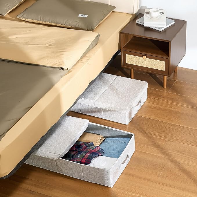 VEVOR Under Bed Storage with Lids, 31.7 x 15.9 x 6.1 Inch, 48L Large Underbed Clothes Storage Containers, Low Profile Gray Under Bed Drawer Shoe Organizer Bins Box for Blanket Shoe Bedroom, 2 Pack