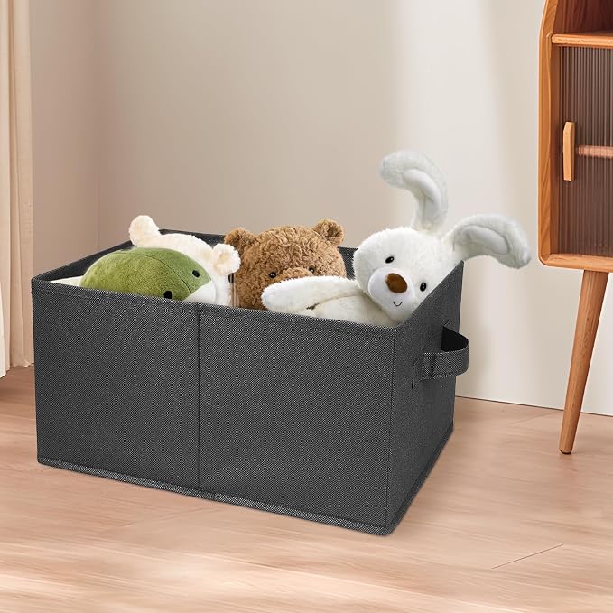 JAKAGO Fabric Storage Bins set of 4 Rectangle Storage Baskets with Handle Foldable Closet Organizer for Clothes Towel bedding Books Collapsible Clothing Container for Shelves Bedroom(Black High)