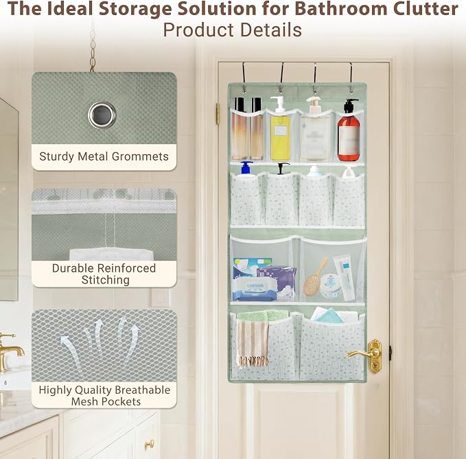 2 Pack- 12 Pocket Over Door Hanging Storage Organizer with 4 Kinds Pouch,Back of Closet Hanging Shelf Storage Organization for Sock,Hat,Underwear,Behind Door Caddy in Bedroom,Bathroom,Entrance,Dorm,RV