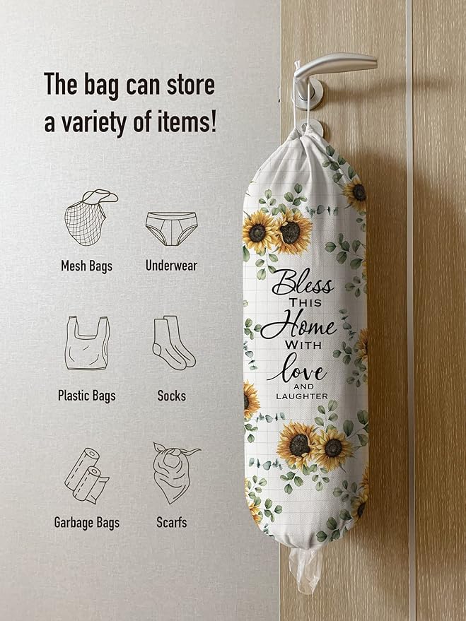 Hglian Sunflower Grocery Bag Holder Storage,Quote Religious Sayings Blessing Home Plastic Bag Organizer for Kitchen