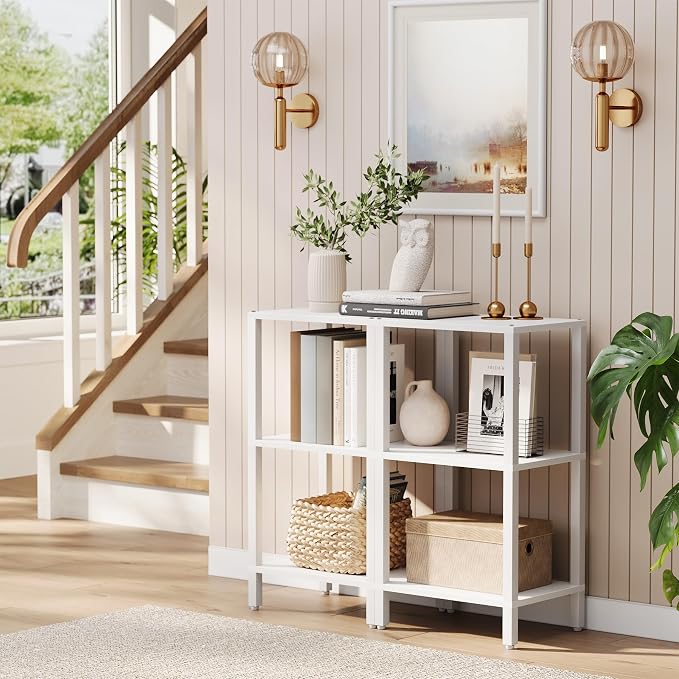 TUTOTAK Bookshelf, 6-Tier Tall Book Shelf, Narrow Bookcase for Small Space, DIY Stackable Bookshelf, for Living Room, Office, Study, Entryway, Industrial, White BS01BW006