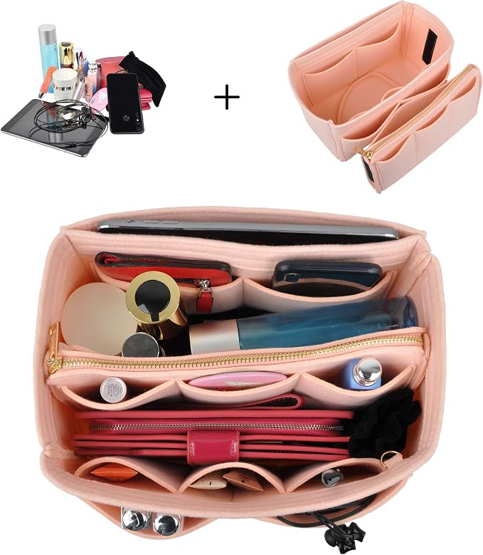Vercord Felt Organizer Insert For Purse Handbag Tote Bag In Bag Inside Shaper Divider Neo Pink Large