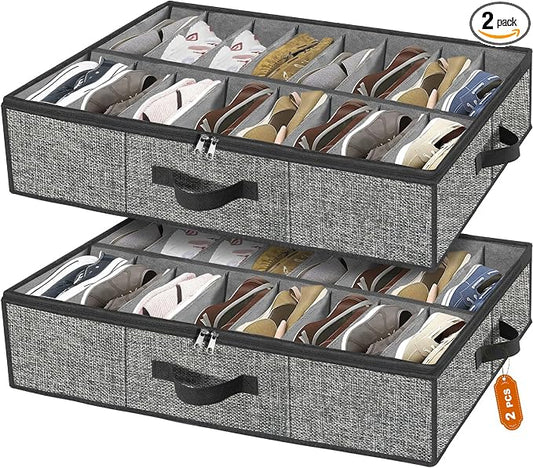 homyfort Under the Bed Shoe Storage Organizer for Closet, Extra Large Underbed Shoe Container, 2 Pack Fits 32 Pairs