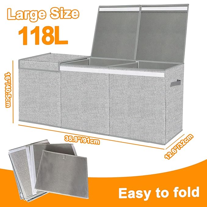 Pantryily Extra Large Toy Box for Girls Boys - Collapsible Kids Toy Chest Boxes Organizers and Storage for Livingroom,Playroom,Closet 35.8"x12.6"x16"(Grey)