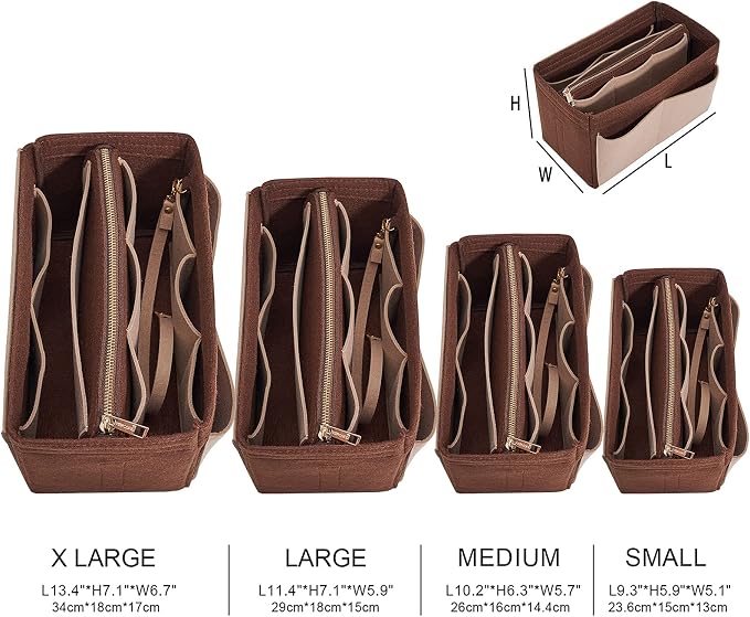 Vercord Felt Organizer Insert For Purse Handbag Tote Bag In Bag Inside Shaper Divider Neo Coffee & Beige Medium