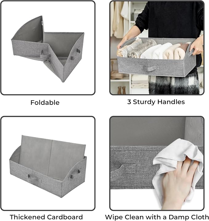 GRANNY SAYS Storage Bins for Closet, Trapezoid Storage Bins with Handles, Closet Storage Bins, Decorative Storage Boxes for Organizing Sheets Blankets Hats, Dark Gray, Jumbo, 3-Pack