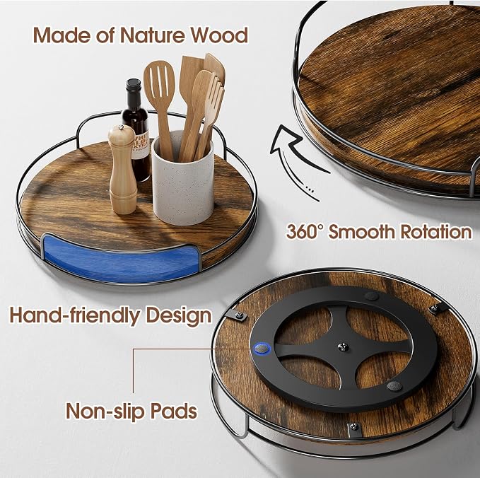 LAMU Lazy Susan Organizer, 11'' Lazy Susan Turntable for Cabinet, Table Top, Kitchen, Countertop, Bathroom, Pantry, Spice Organization, Wooden,1 Pack
