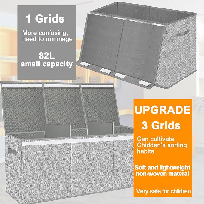 Pantryily Extra Large Toy Box for Girls Boys - Collapsible Kids Toy Chest Boxes Organizers and Storage for Livingroom,Playroom,Closet 35.8"x12.6"x16"(Grey)