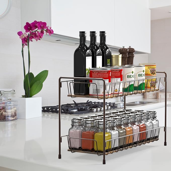 Simple Houseware 2-Tier Countertop Spice Rack Organizer, Bronze | for Kitchen, Pantry Storage Shelf