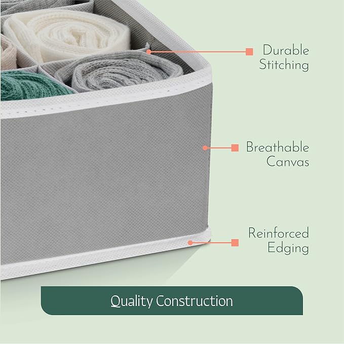 Dresser Organizer, [4 Pk] Grey Fabric Dresser Drawer Organizers (4 Sizes With 45 Slots) Foldable Underwear Drawer Organizer Breathable Bins for Bra, Lingerie, Socks, Scarves, Belt, Tie, Baby Clothes.