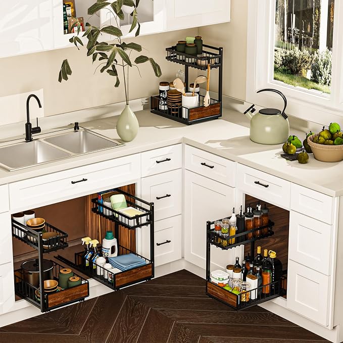 Cadrim Under Sink Organizer 2 pack, Pull Out Cabinet Organizer Shelf 15.75 * 13.78 * 10.3 inch，Organizers and Storage with Sliding Drawer, Under Sink Storage for Kitchen Bathroom Cabinet