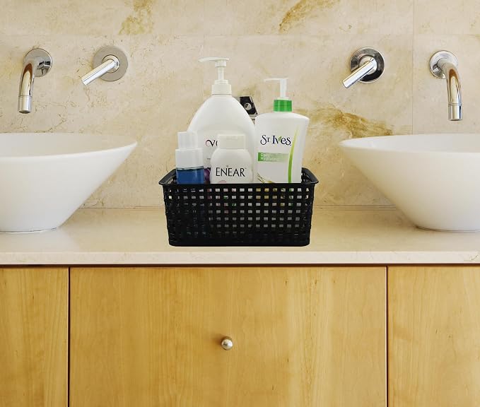 Morcte Black Plastic Storage Basket Bins Organizer, 4-Pack