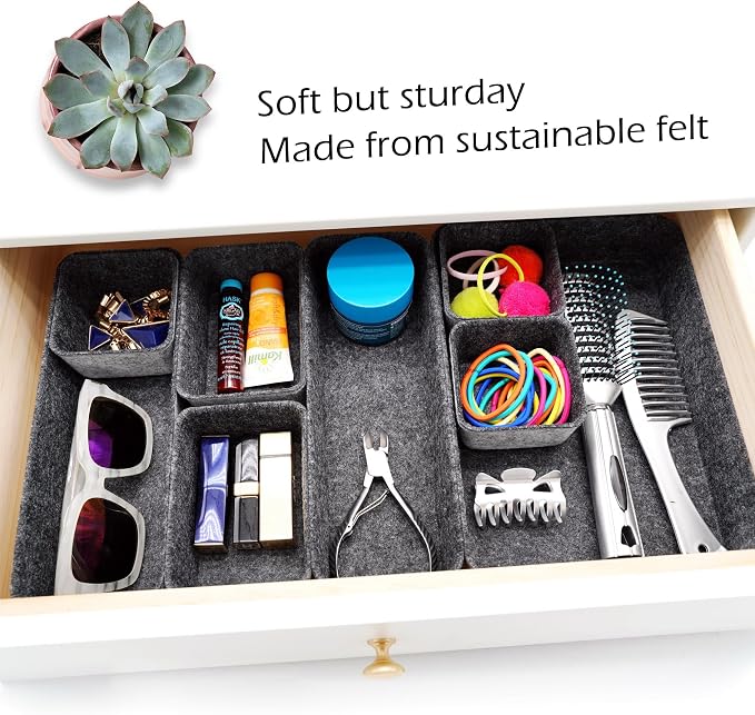 Welaxy Minimalist Felt Desk Drawer Organizer 8-Piece Charcoal Storage Bins