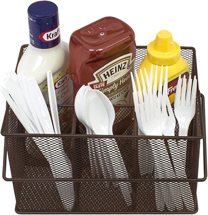 Sorbus® Utensil Caddy — Silverware, Napkin Holder, and Condiment Organizer — Multi-Purpose Steel Mesh Caddy—Ideal for Kitchen, Dining, Entertaining, Tailgating, Picnics, and much more (Bronze)