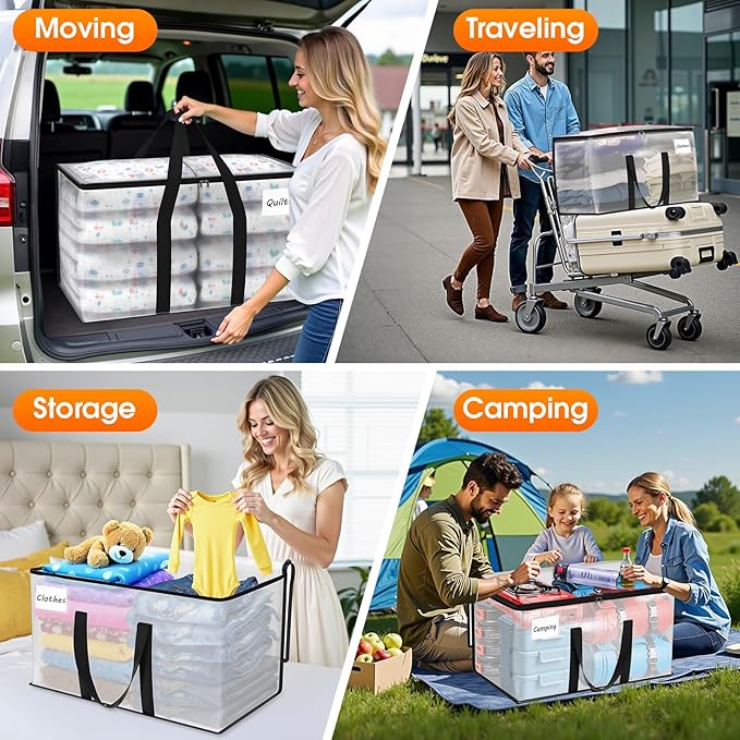 Fab totes Moving Bags Extra Heavy Duty Oversized Clear Storage Bags with Reinforced Handle and Double Zippers,Moving Supplies Totes for Storage Packing Dorm Room Essentials Alternative to Moving Boxes