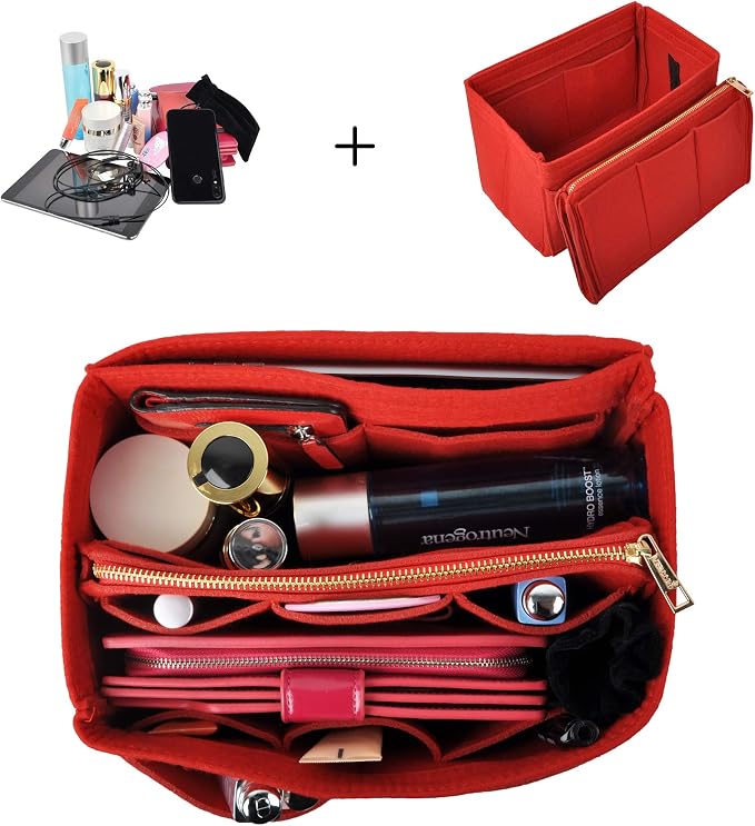Vercord Felt Organizer Insert for Purse Handbag Tote Bag in Bag Inside Shaper Divider Neo Red Small