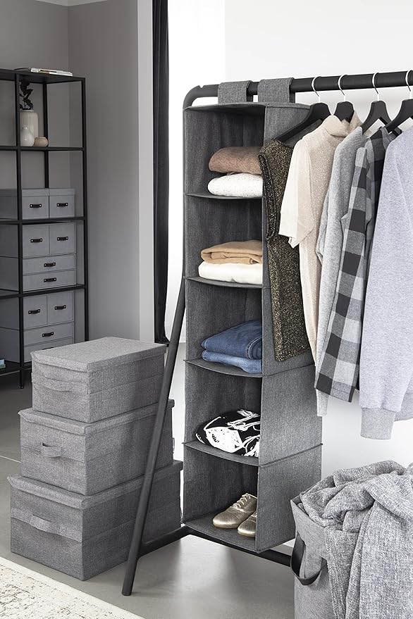Bigso Soft Foldable Polyester Storage Box with Lid - Fabric Storage Bin with Lid & Handles for Closets and Rooms - Collapsible Organizer for Clothes and More - 11.8in x 15.7in x 8.7in - Medium - Grey