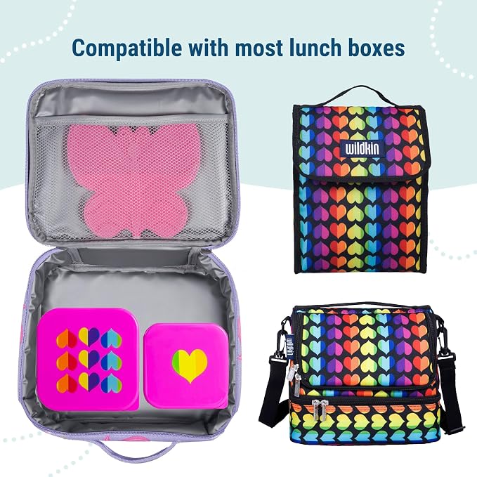 Wildkin Set of 3 Kids Nesting Food Containers for Girls – Stackable, Airtight & BPA-Free Snack Containers, Dishwasher Safe Lunch Box Containers for School & Travel, Ages 3–12 – Rainbow Hearts
