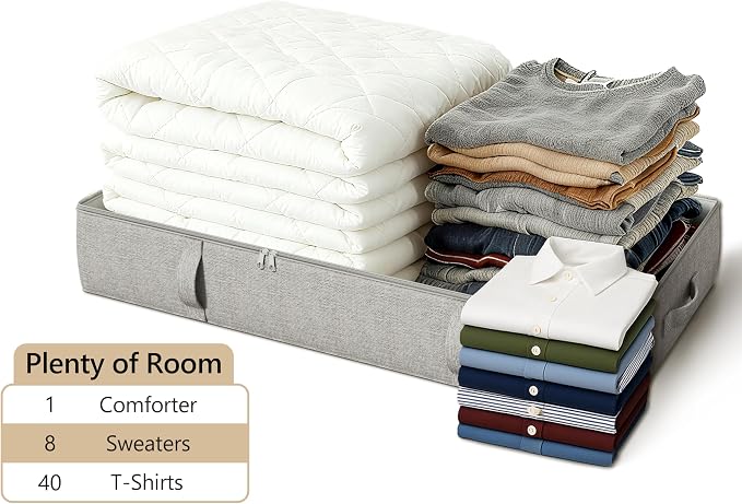 TidyCorner 2-Pack Under Bed Storage Containers, 6 Inches Tall Underbed Clothes Storage Organizer Bin with Sturdy Sidewalls/Bottom, Underbed Storage Bins 2 Storage Thin Bins