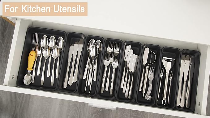 Kutesna 15 PCS Interlocking Desk Drawer Organizer Separator for Office,Bathroom,Kitchen,Makeup（Black）
